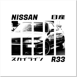 NISSAN SKYLINE GT-R R33 Black 'N White 3 Posters and Art